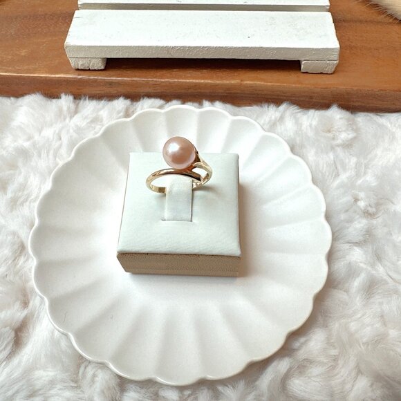 New 10k Yellow Gold with Genuine Pink Freshwater Pearl Ring - Picture 1 of 8